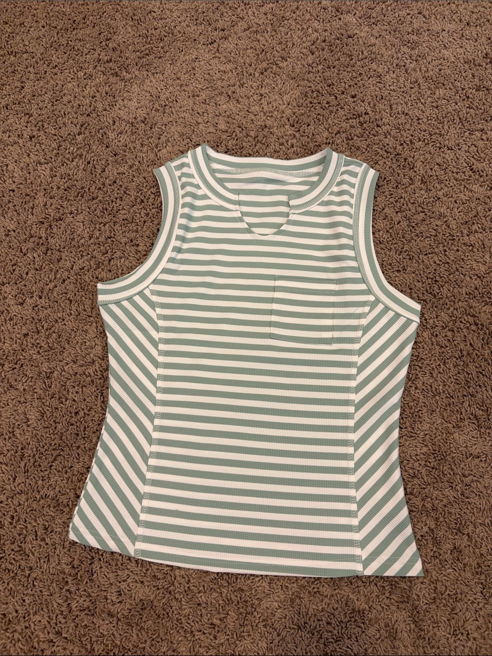 Striped Sleeveless Tank Top in Sage and White